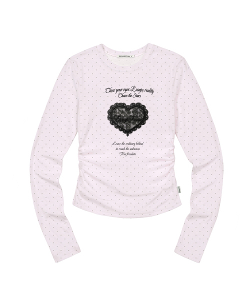 ESCAPEFROM(エスケープフロム)の「フェイクレースパッチプリントドットスリムフィットシャーリングロングスリーブピンク(Tシャツ/カットソー・レディース・その他・MEDIUM)」の1枚目の写真