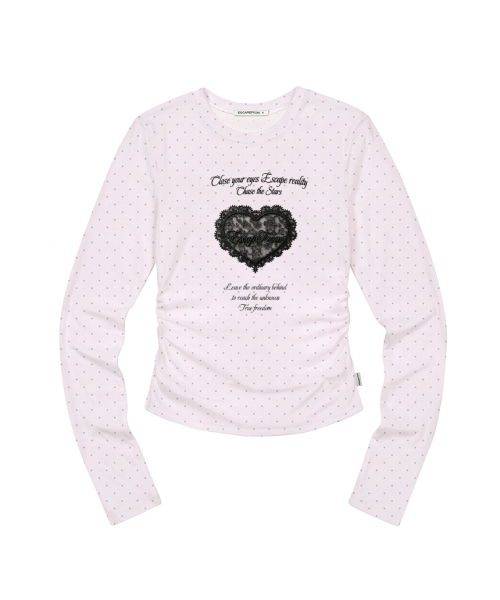 ESCAPEFROM(エスケープフロム)の「フェイクレースパッチプリントドットスリムフィットシャーリングロングスリーブピンク(Tシャツ/カットソー・レディース・その他・MEDIUM)」の2枚目の写真