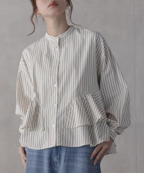 URBAN RESEARCH Sonny Label（アーバンリサーチサニーレーベル）の「『WEB限定』バンドカラーフリルストライプシャツ（シャツ/ブラウス・レディース・ホワイト系その他/ブラウン系その他/ブルー系その他・FREE）」の13枚目の写真