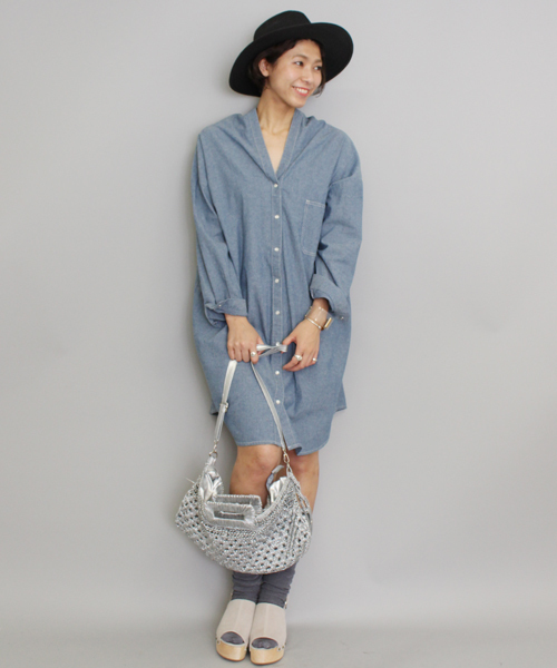 mystic（ミスティック）の「【mystic】ダンガリーシャツワンピース（ワンピース・レディース・オフホワイト/ブルー/ネイビー・ﾌﾘ-）」の3枚目の写真