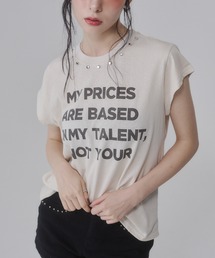 スタッズ付き フロントロゴプリントルーズTシャツ