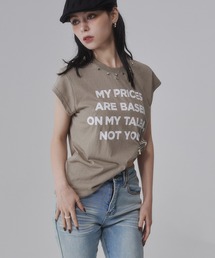 スタッズ付き フロントロゴプリントルーズTシャツ