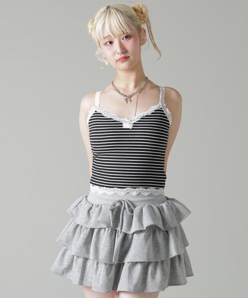 L.H.P(エルエイチピー)の「MAVYTH/メヴィス/BORDER CAMISOLE(キャミソール・レディース・ホワイト/ブラック/レッド・F)」の2枚目の写真