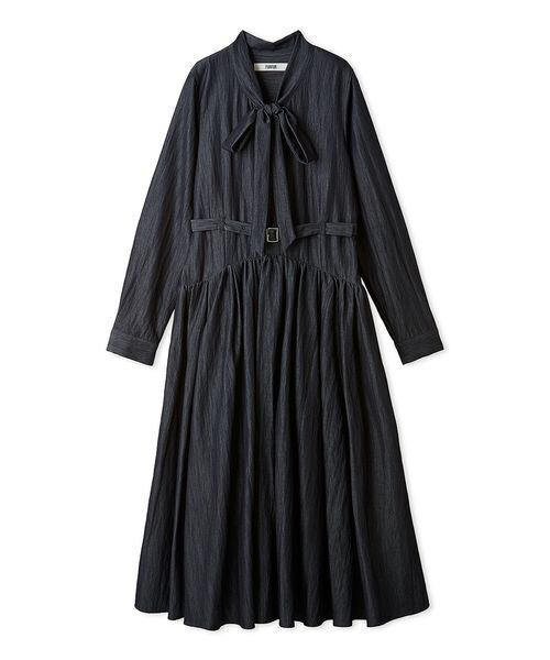 FURFUR(ファーファー)の「【限定サイズ】ベルト付きボウタイワンピース(ワンピース・レディース・ドット/チェック/ネイビー・F)」の1枚目の写真
