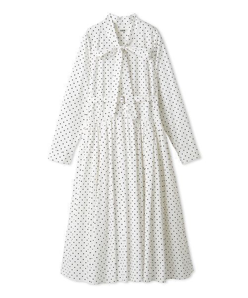 FURFUR(ファーファー)の「【限定サイズ】ベルト付きボウタイワンピース(ワンピース・レディース・ドット/チェック/ネイビー・F)」の2枚目の写真