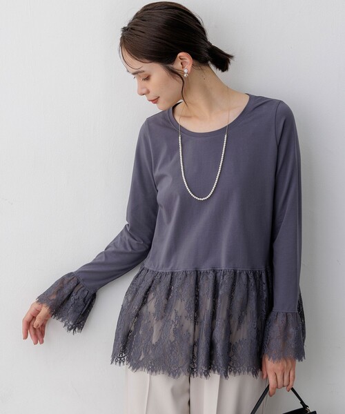 組曲 S(クミキョク チイサイサイズ)の「レースコンビ カットソー(Tシャツ/カットソー・レディース・ホワイト系/グレー系・S2)」の14枚目の写真