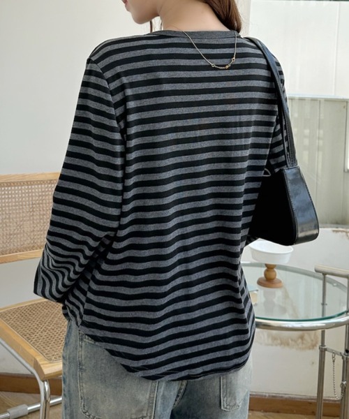Ada.(エイダ)の「配色ボーダー ヘンリーネック カットソー(Tシャツ/カットソー・レディース・ネイビー/ホワイト/グレー・FREE)」の13枚目の写真