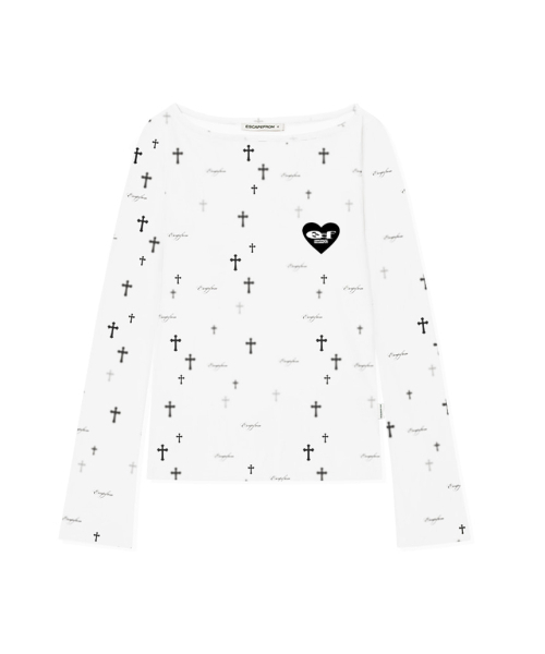 ESCAPEFROM(エスケープフロム)の「スモールハート ESCF ロゴ コラージュプリント ブルクロス スリムフィット ロングスリーブ ベージュ(Tシャツ/カットソー・レディース・その他・MEDIUM)」の3枚目の写真