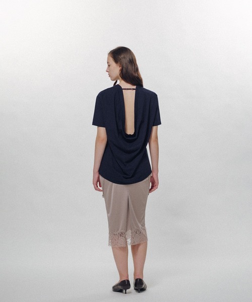 KEISUKEYOSHIDA(ケイスケヨシダ)の「Back Drape SS Tee(Tシャツ/カットソー・レディース・ネイビー/ホワイト/ブラック・L/M)」の3枚目の写真