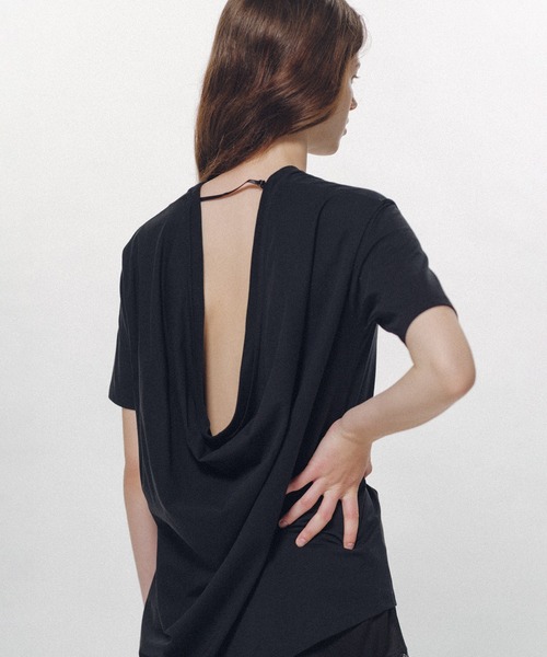 KEISUKEYOSHIDA(ケイスケヨシダ)の「Back Drape SS Tee(Tシャツ/カットソー・レディース・ネイビー/ホワイト/ブラック・L/M)」の2枚目の写真