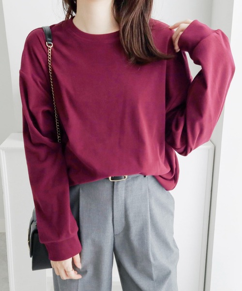 Viola e Viola(ヴィオラエヴィオラ)の「柔らか表起毛シンプルトップス(Tシャツ/カットソー・レディース・ブラック/ボルドー/ベージュ/グリーン/ライトベージュ・LL/M/L)」の5枚目の写真