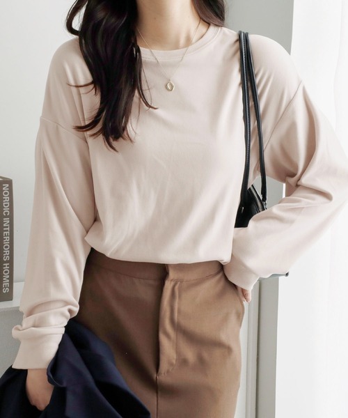 Viola e Viola(ヴィオラエヴィオラ)の「柔らか表起毛シンプルトップス(Tシャツ/カットソー・レディース・ブラック/ボルドー/ベージュ/グリーン/ライトベージュ・LL/M/L)」の13枚目の写真