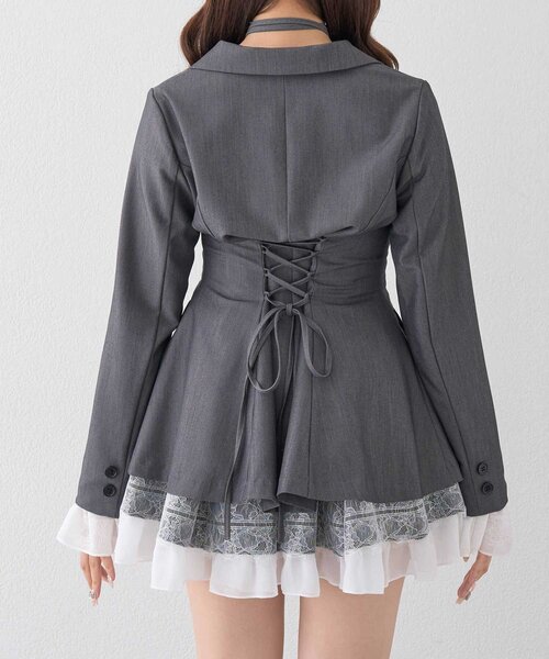 Belle Charme(ベルシャルム)の「【Belle Charme】Lace-up Tailored Jacket(テーラードジャケット・レディース・ブラック/グレー/ベージュ・FREE)」の8枚目の写真