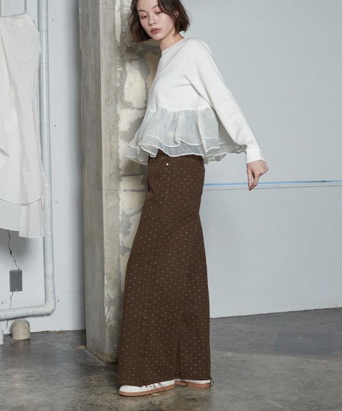 OFROOM(オフルーム)の「【2026秋冬新作】Dot Print Denim Pants|ドットプリントデニムパンツ(デニムパンツ・レディース・ブルー/ライトブルー/ブラウン・LARGE/MEDIUM/SMALL)」の1枚目の写真