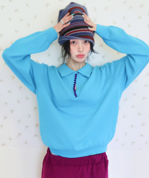 KIKOZY(キコジ)の「Sofa Shell Collar Knit_Sky Blue(ニット/セーター・レディース・その他・FREE)」の3枚目の写真