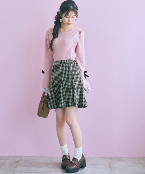 marun(マルン)の「<大きいサイズ>千鳥チェックジャガードスカート marun(スカート・レディース・ブラウン/ブラック・L/5L/4L/3L/LL)」の7枚目の写真