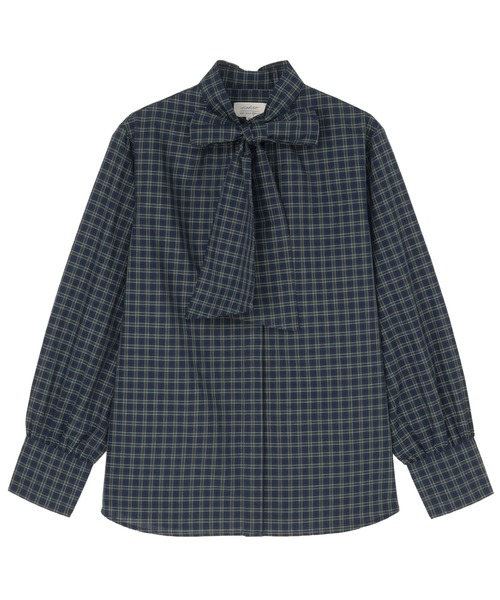 TOKYO SHIRTS(トウキョウシャツ)の「ブラウス チェックリボン ブラウス 長袖 レディースデザインシャツ(シャツ/ブラウス・レディース・ネイビー/ブラウン・M/L)」の1枚目の写真