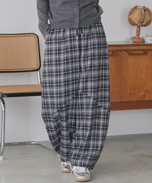 ネルチェック素材ワイドカーブパンツ