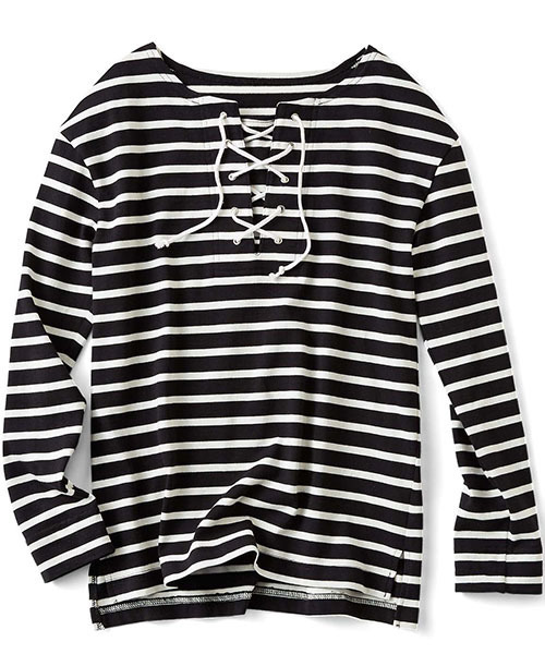 IEDIT(イディット)の「ミルブロウズ 定番スタイルの鮮度があがるレースアップボーダートップス (Tシャツ/カットソー・レディース・ブラック/ネイビー・X-LARGE/MEDIUM/XX-LARGE/LARGE/SMALL)」の9枚目の写真