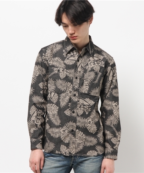 HYSTERIC GLAMOUR（ヒステリックグラマー）の「TROPIC GUITAR総柄 長袖ワークSH（シャツ/ブラウス・メンズ・ブルー系その他/ブラック系その他・SMALL/LARGE/MEDIUM）」の3枚目の写真