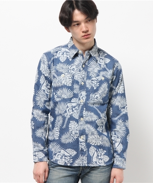 HYSTERIC GLAMOUR（ヒステリックグラマー）の「TROPIC GUITAR総柄 長袖ワークSH（シャツ/ブラウス・メンズ・ブルー系その他/ブラック系その他・SMALL/LARGE/MEDIUM）」の5枚目の写真