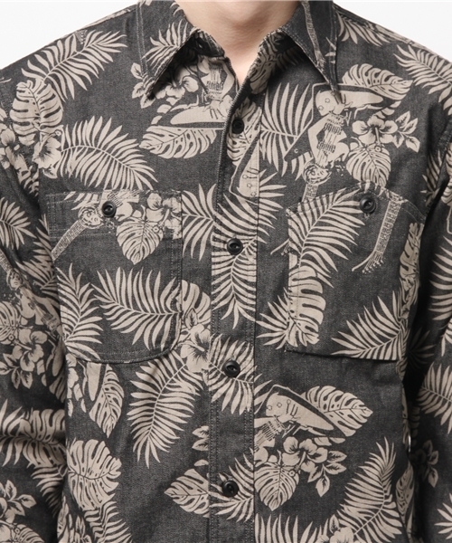 HYSTERIC GLAMOUR（ヒステリックグラマー）の「TROPIC GUITAR総柄 長袖ワークSH（シャツ/ブラウス・メンズ・ブルー系その他/ブラック系その他・SMALL/LARGE/MEDIUM）」の11枚目の写真