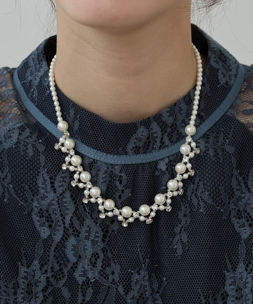 BLUEEAST(ブルーイースト)の「パール&ビジューネックレス(ネックレス・レディース・シルバー/ゴールド・FREE)」の1枚目の写真