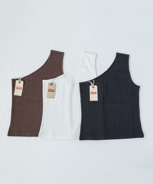 Healthknit（ヘルスニット）の「Healthknit:ハリヌキワンショルダー（タンクトップ・レディース・ブラック/ホワイト/ブラウン・ONE SIZE）」の4枚目の写真