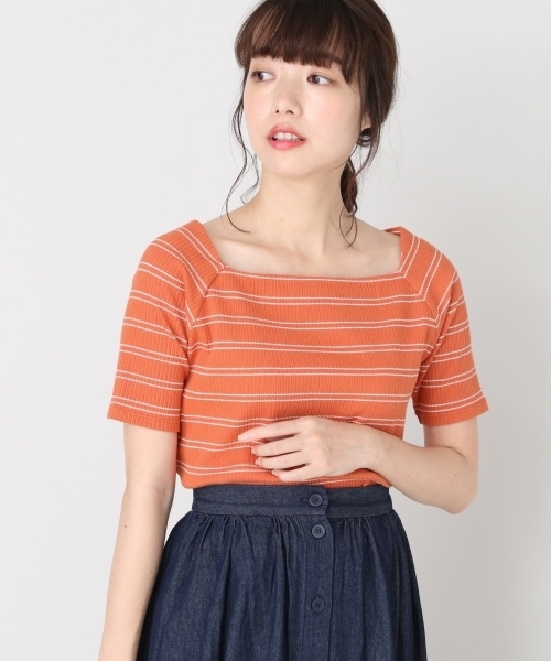 LOWRYS FARM（ローリーズファーム）の「リブスクエア／ＳＳ　784512 （Tシャツ/カットソー・レディース・グレー/オフホワイト/ホワイト×ブラック/レッド/ブラック/ブルー/ブラック系その他/ブルー系その他/オレンジ系その他・LARGE/MEDIUM）」の9枚目の写真