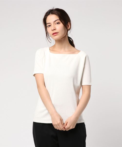 LOWRYS FARM（ローリーズファーム）の「リブスクエア／ＳＳ　784512 （Tシャツ/カットソー・レディース・グレー/オフホワイト/ホワイト×ブラック/レッド/ブラック/ブルー/ブラック系その他/ブルー系その他/オレンジ系その他・LARGE/MEDIUM）」の12枚目の写真