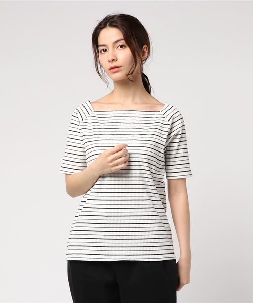 LOWRYS FARM（ローリーズファーム）の「リブスクエア／ＳＳ　784512 （Tシャツ/カットソー・レディース・グレー/オフホワイト/ホワイト×ブラック/レッド/ブラック/ブルー/ブラック系その他/ブルー系その他/オレンジ系その他・LARGE/MEDIUM）」の15枚目の写真