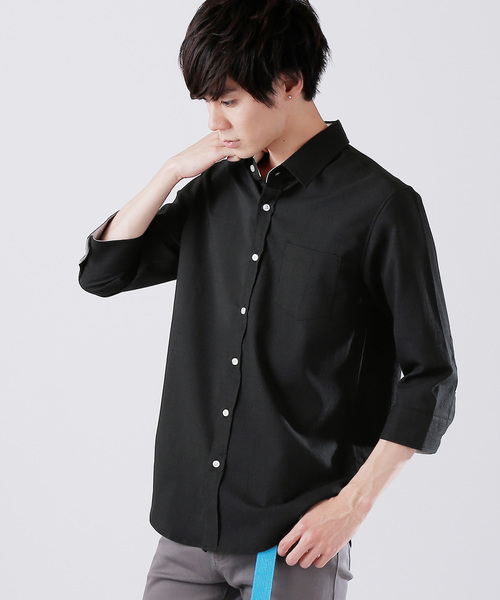 MONO-MART（モノマート）の「7分袖ストレッチシアサッカーシャツ(LINEN COTTON fabric)（シャツ/ブラウス・メンズ・ホワイト/ブラック/ネイビー/ストライプ・M/L）」の3枚目の写真