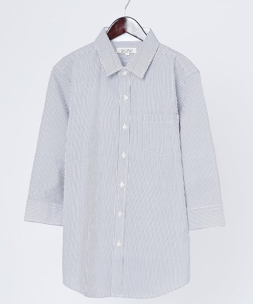 MONO-MART（モノマート）の「7分袖ストレッチシアサッカーシャツ(LINEN COTTON fabric)（シャツ/ブラウス・メンズ・ホワイト/ブラック/ネイビー/ストライプ・M/L）」の5枚目の写真