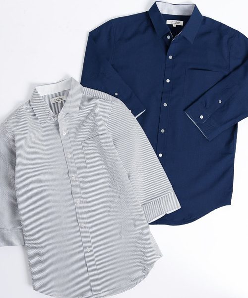 MONO-MART（モノマート）の「7分袖ストレッチシアサッカーシャツ(LINEN COTTON fabric)（シャツ/ブラウス・メンズ・ホワイト/ブラック/ネイビー/ストライプ・M/L）」の6枚目の写真