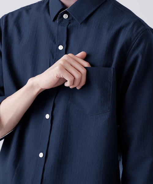 MONO-MART（モノマート）の「7分袖ストレッチシアサッカーシャツ(LINEN COTTON fabric)（シャツ/ブラウス・メンズ・ホワイト/ブラック/ネイビー/ストライプ・M/L）」の9枚目の写真