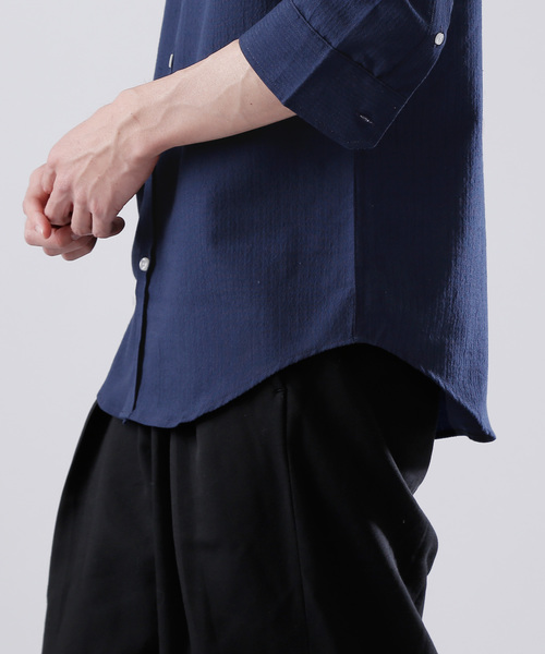 MONO-MART（モノマート）の「7分袖ストレッチシアサッカーシャツ(LINEN COTTON fabric)（シャツ/ブラウス・メンズ・ホワイト/ブラック/ネイビー/ストライプ・M/L）」の12枚目の写真