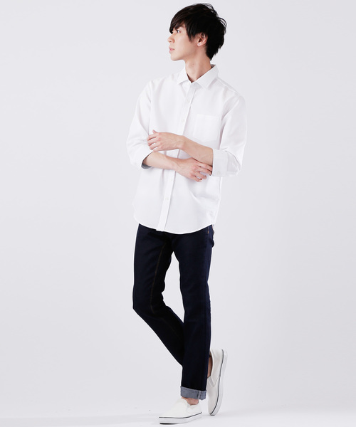 MONO-MART（モノマート）の「7分袖ストレッチシアサッカーシャツ(LINEN COTTON fabric)（シャツ/ブラウス・メンズ・ホワイト/ブラック/ネイビー/ストライプ・M/L）」の13枚目の写真