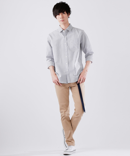 MONO-MART（モノマート）の「7分袖ストレッチシアサッカーシャツ(LINEN COTTON fabric)（シャツ/ブラウス・メンズ・ホワイト/ブラック/ネイビー/ストライプ・M/L）」の16枚目の写真