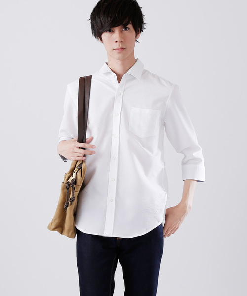 MONO-MART（モノマート）の「7分袖ストレッチシアサッカーシャツ(LINEN COTTON fabric)（シャツ/ブラウス・メンズ・ホワイト/ブラック/ネイビー/ストライプ・M/L）」の17枚目の写真