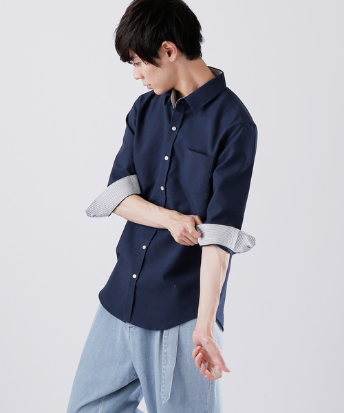 MONO-MART（モノマート）の「7分袖ストレッチシアサッカーシャツ(LINEN COTTON fabric)（シャツ/ブラウス・メンズ・ホワイト/ブラック/ネイビー/ストライプ・M/L）」の19枚目の写真