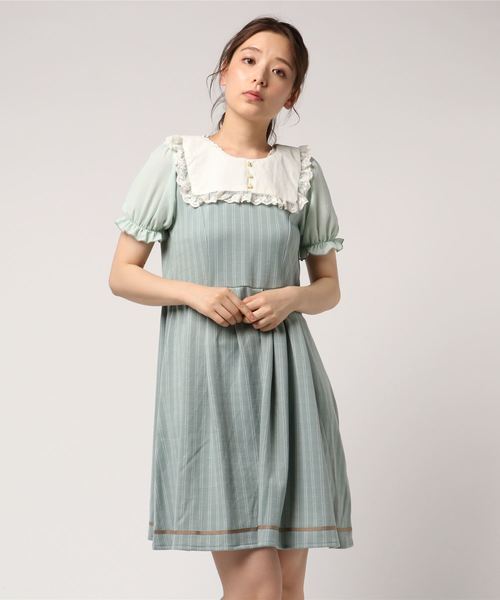 最終値下げ　アクシーズ　ポエティック　配色リボンブロッキングワンピース　グレーM axes femme POETIQUE（アクシーズファムポエティック）の