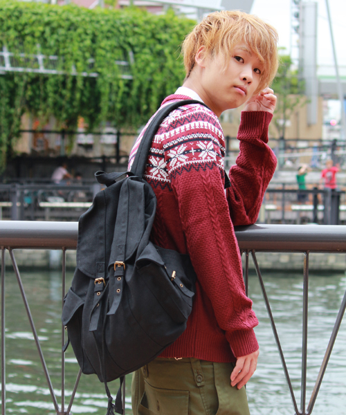 WEGO(ウィゴー)の「WEGO/キャンバスフラップリュック(バックパック/リュック・メンズ・ブラック/キャメル・FREE)」の1枚目の写真