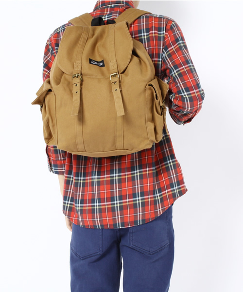 WEGO(ウィゴー)の「WEGO/キャンバスフラップリュック(バックパック/リュック・メンズ・ブラック/キャメル・FREE)」の3枚目の写真