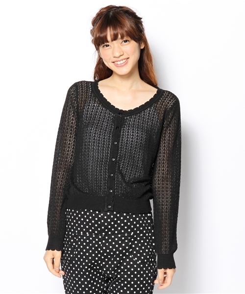 one after another NICE CLAUP（ワンアフターアナザーナイスクラップ）の「【ナイスクラップ】ｱｲﾚｯﾄｶｰﾃﾞｨｶﾞﾝ（カーディガン/ボレロ・レディース・オフホワイト/ナチュラル/ピンク系その他/パープル系その他/ブラック・FREE）」の6枚目の写真