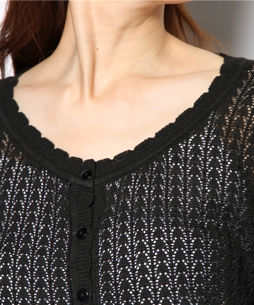 one after another NICE CLAUP（ワンアフターアナザーナイスクラップ）の「【ナイスクラップ】ｱｲﾚｯﾄｶｰﾃﾞｨｶﾞﾝ（カーディガン/ボレロ・レディース・オフホワイト/ナチュラル/ピンク系その他/パープル系その他/ブラック・FREE）」の7枚目の写真