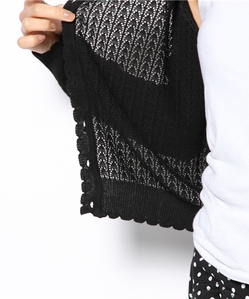 one after another NICE CLAUP（ワンアフターアナザーナイスクラップ）の「【ナイスクラップ】ｱｲﾚｯﾄｶｰﾃﾞｨｶﾞﾝ（カーディガン/ボレロ・レディース・オフホワイト/ナチュラル/ピンク系その他/パープル系その他/ブラック・FREE）」の9枚目の写真