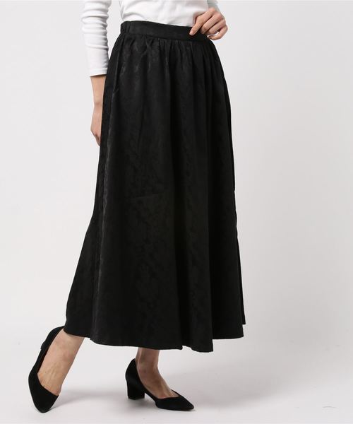 Green　Parks（グリーンパークス）の「ジャカートギャザーボリュームフレアスカート（スカート・レディース・ブラック/ベージュ/その他6・FREE）」の2枚目の写真