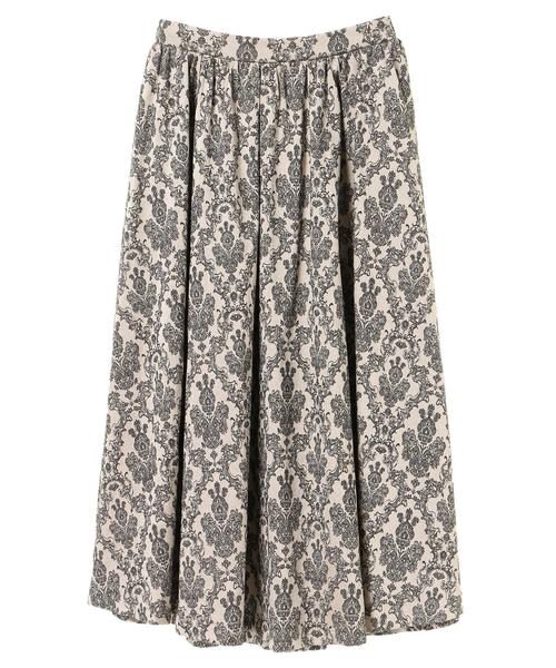 Green　Parks（グリーンパークス）の「ジャカートギャザーボリュームフレアスカート（スカート・レディース・ブラック/ベージュ/その他6・FREE）」の4枚目の写真