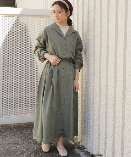 tiptop（ティップトップ）の「無地/小花開襟ワンピース（ワンピース・レディース・ブラック/カーキ/A/B/パープル/ブラウン/C・FREE）」の4枚目の写真