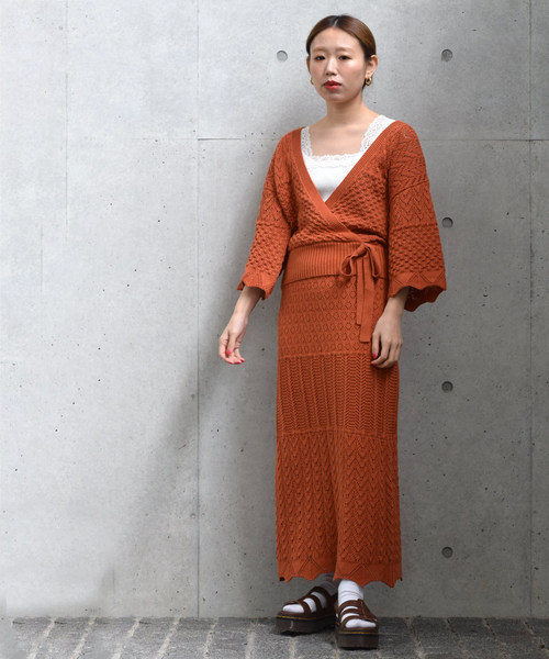 w closet（ダブルクローゼット）の「パネル柄透かし編みロングスカート（スカート・レディース・ホワイト/オレンジ系その他/ライトベージュ・FREE）」の10枚目の写真